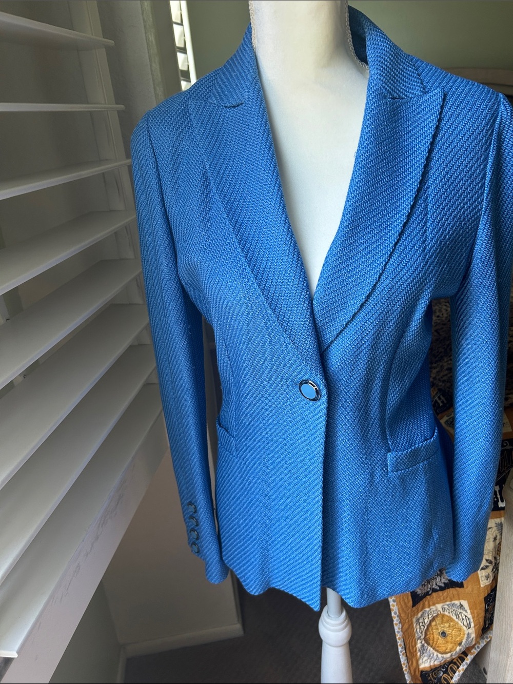 St. John Bright Blue Single-Button Textured Blazer